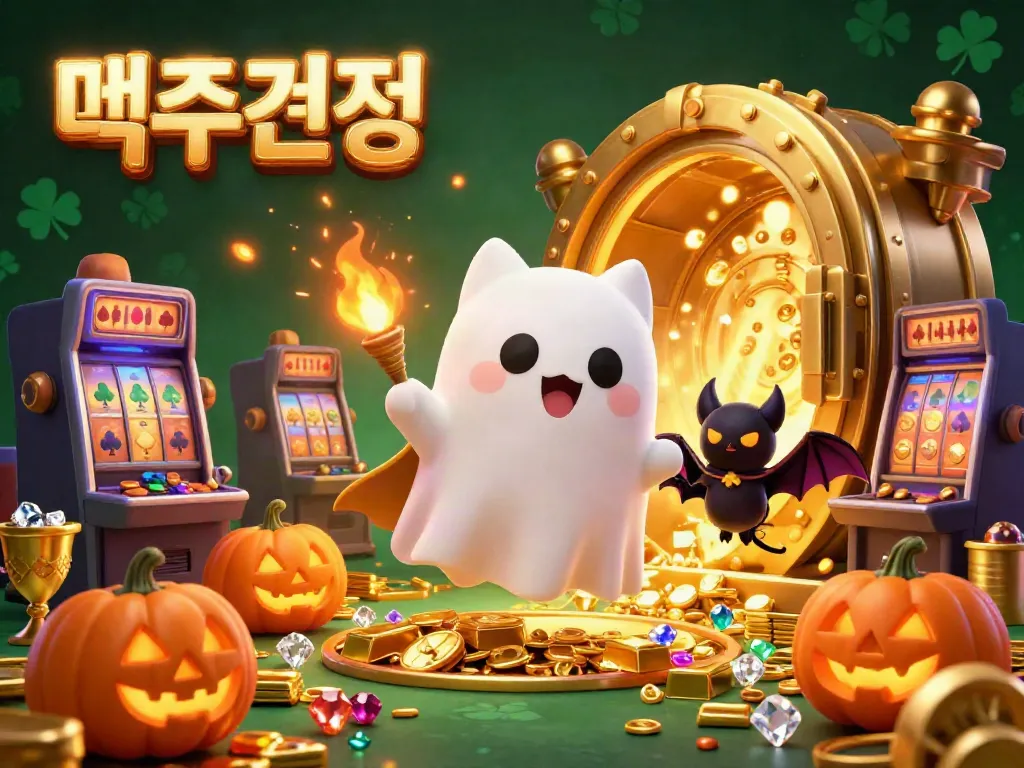 Magic unfolds in a vibrant animated casino scene with glowing characters and treasures, capturing the essence of 먹튀검증.