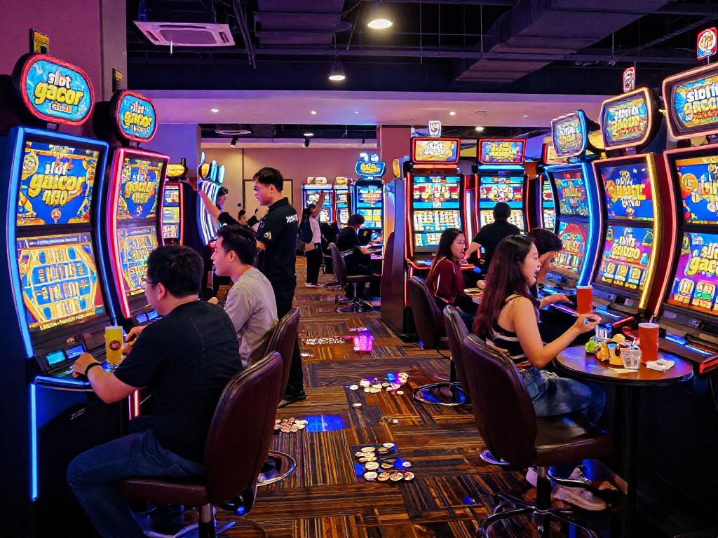 Exciting slot gacor casino scene with players celebrating wins