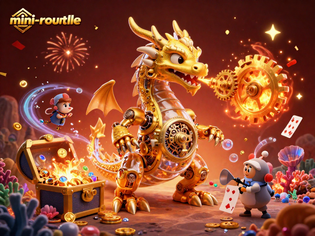 Engage in thrilling mini-roulette action with a lively scene featuring a golden dragon and vibrant casino elements.