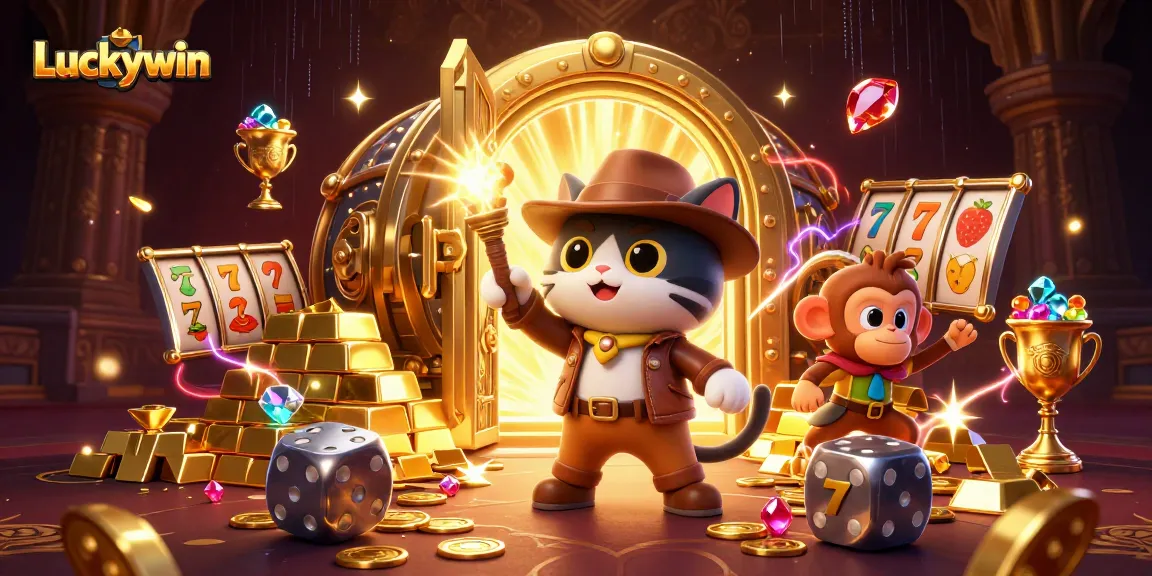 Experience the thrill of Luckywin with this vibrant 3D casino illustration showcasing a treasure hunt in an ancient temple.