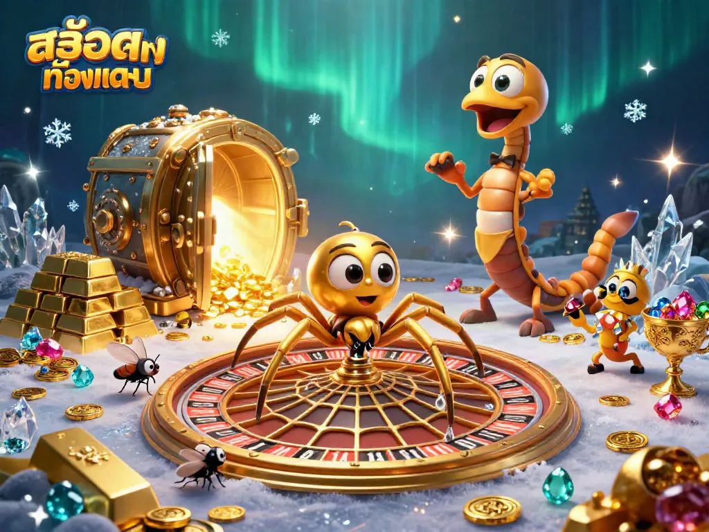 Spin winning bets with สล็อตเว็บตรงทั้งหมด in a vibrant 3D casino scene full of gold coins and treasures.