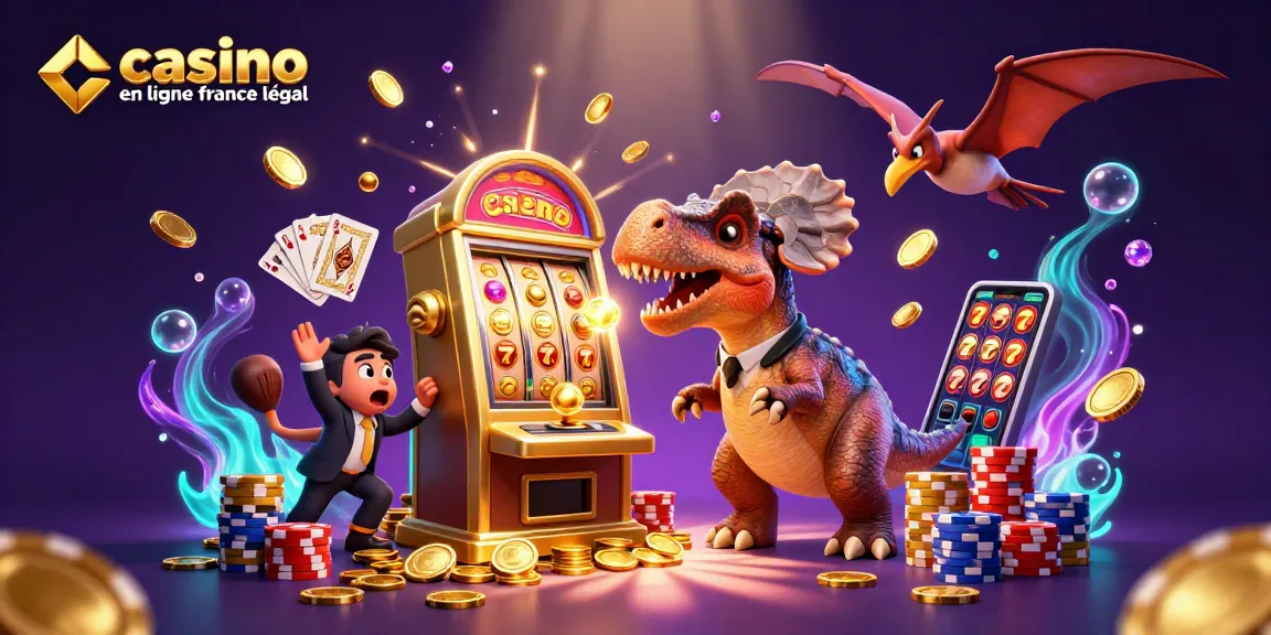 Le jeu au casino en ligne france légal avec des dinosaures cartoon et des pièces d'or.