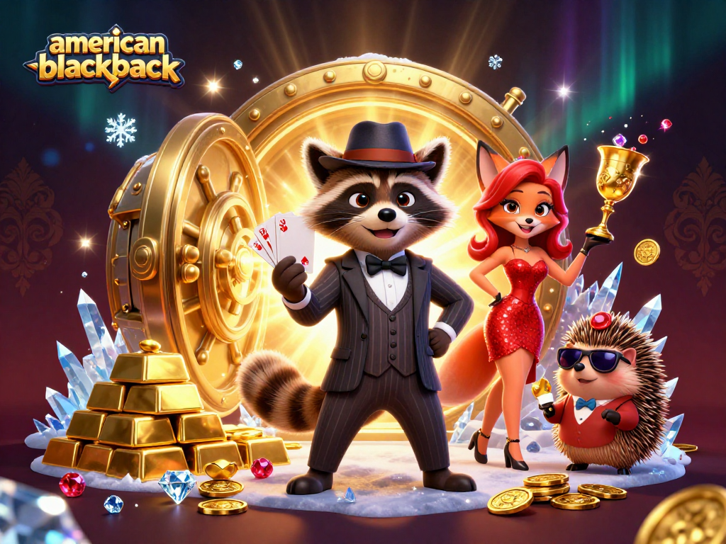 Experience the excitement of American Blackjack with a suave raccoon, a fox, and a hedgehog bouncer.