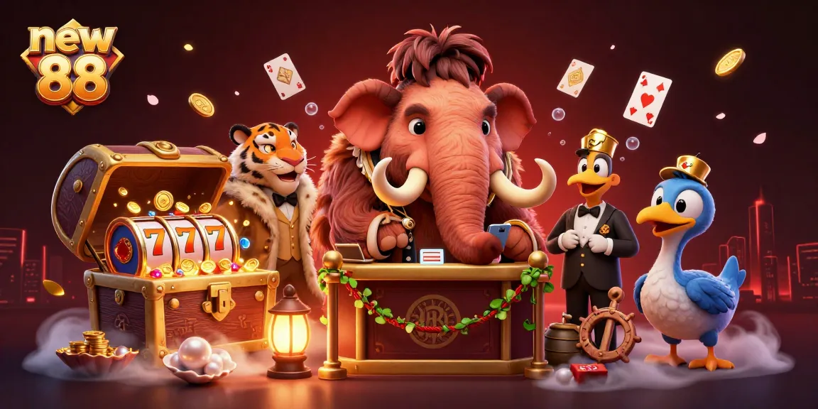 Experience the excitement of new 88 with a vibrant casino scene featuring a woolly mammoth bouncer and VIP guest.