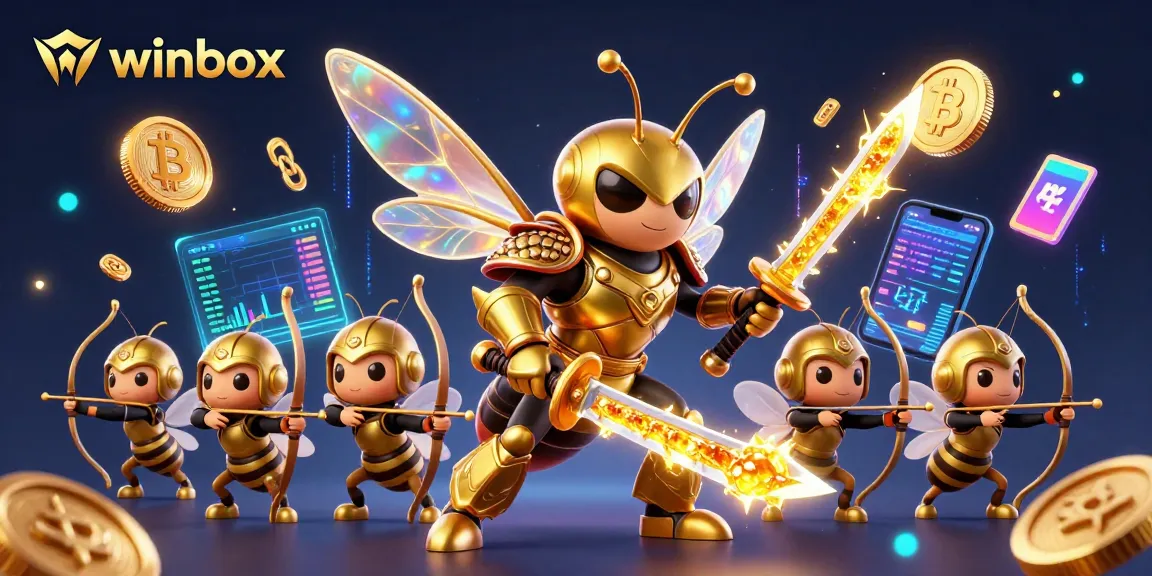 Experience winbox excitement with a vibrant 3D illustration of a samurai hornet and bee archers in a casino setting.