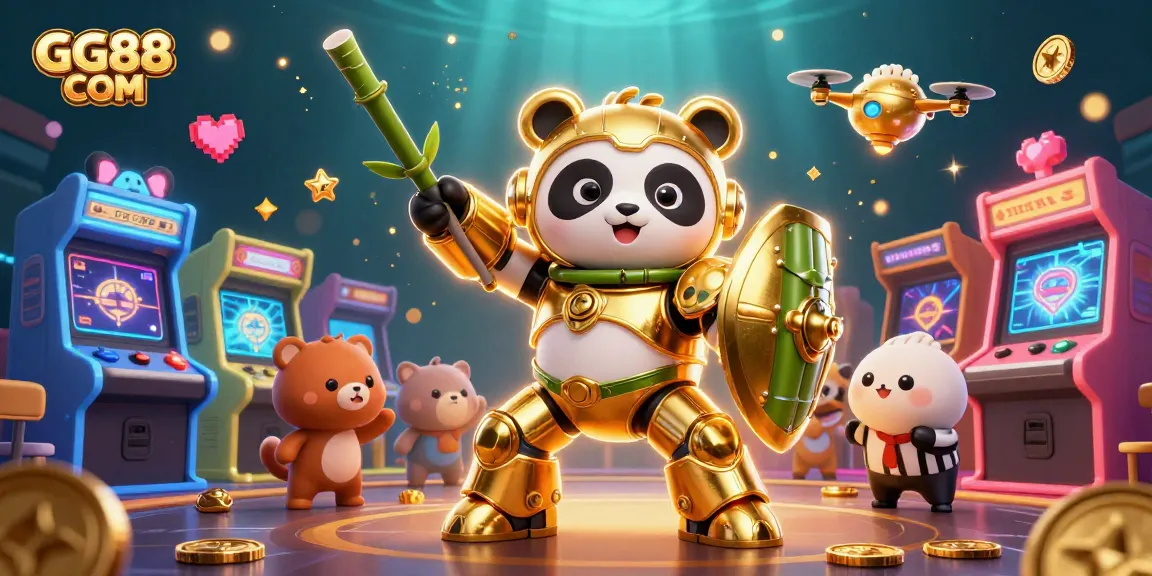 Engage with GG88 COM's vibrant casino games featuring a dynamic panda pilot and colorful game elements.