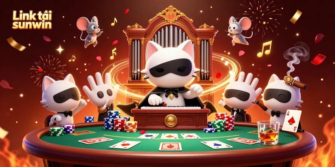 Engage with Link tải sunwin through a vibrant casino scene featuring 3D characters and poker elements.