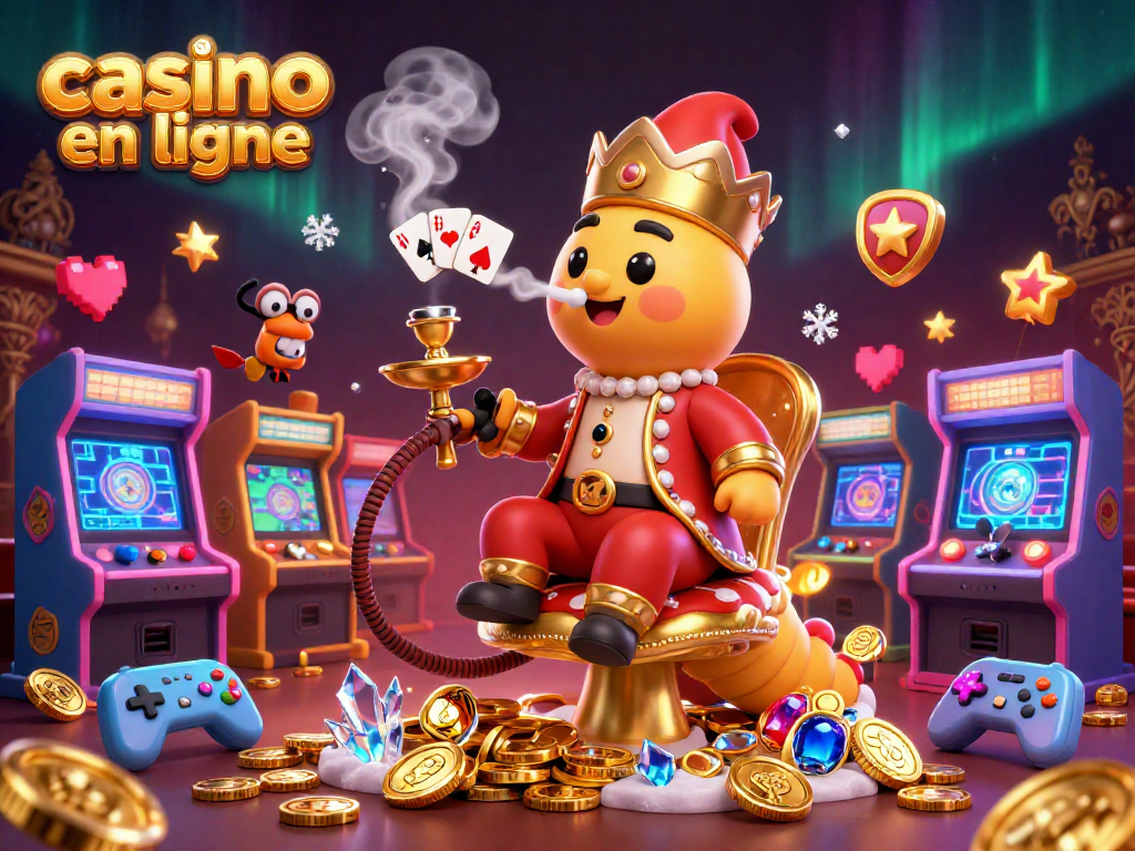 Jouer au casino en ligne avec des éléments de jeux, des pièces dorées et une atmosphère immersive.