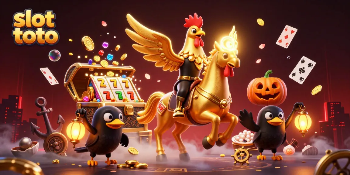 Engage with slot toto action in this vibrant casino scene featuring a golden rooster and dynamic game elements.