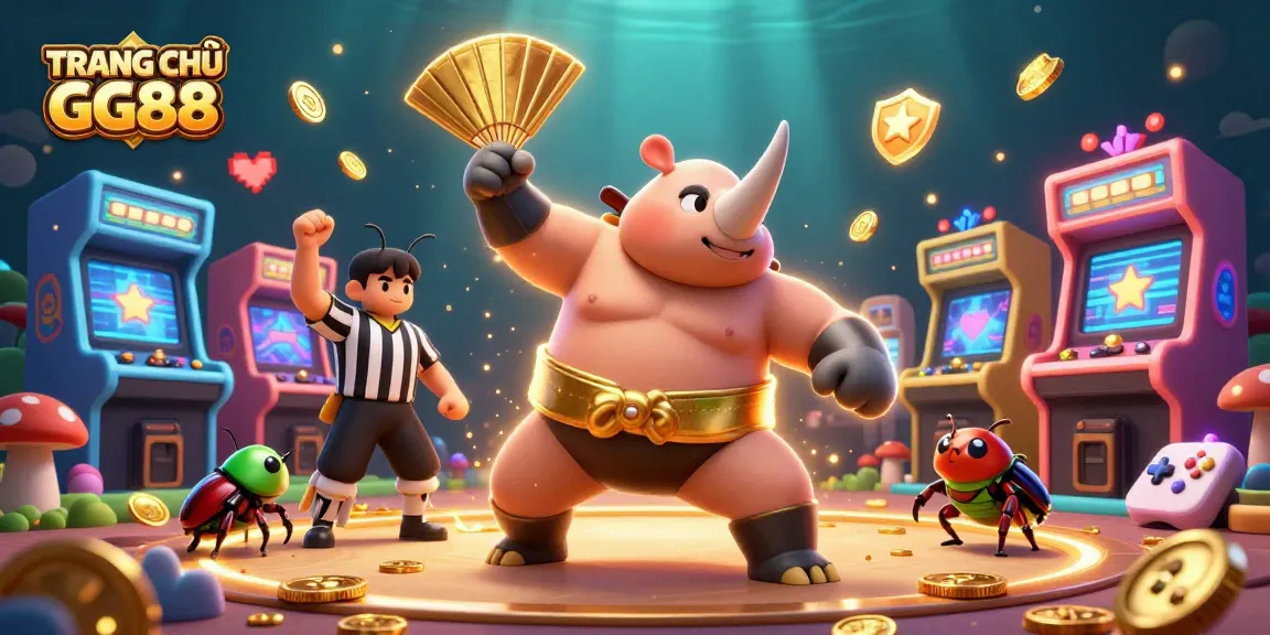 Experience the excitement of TRANG CHỦ GG88 with vibrant games, sumo beetle champions, and coins flying!