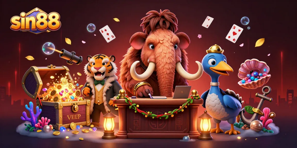 Experience thrilling wagers at sin88 with 3D playful characters and dazzling casino elements in a vibrant scene.