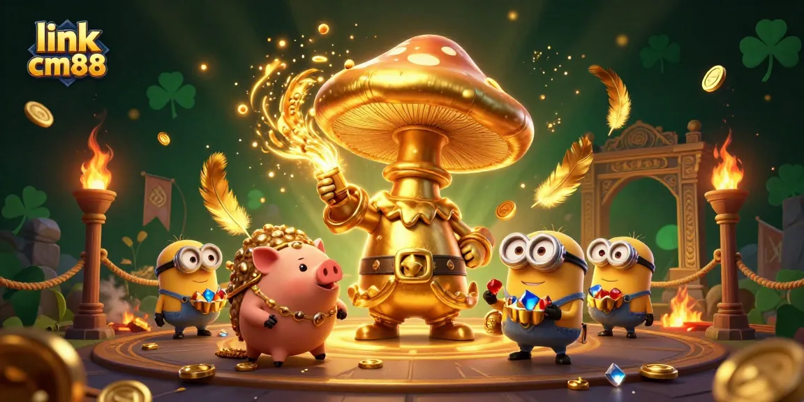 Experience the magic of link cm88 with a golden mushroom wizard and treasure-filled adventure.