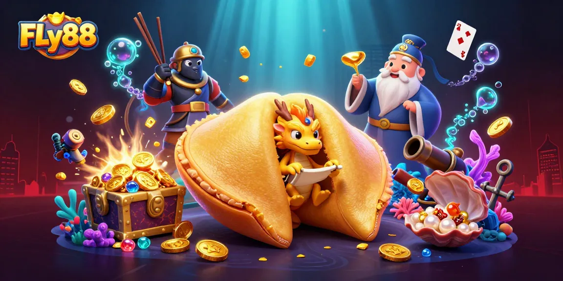 FLy88 engages players with a vibrant, animated scene featuring fortune and adventure in online gambling.