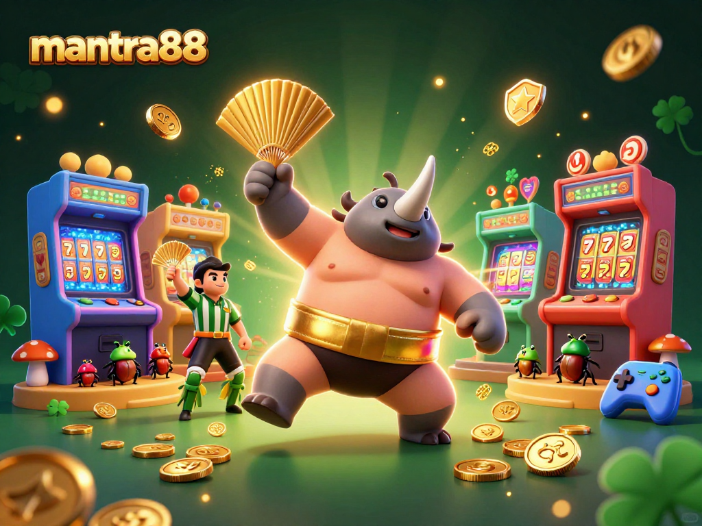 Experience the excitement of mantra88 as a rhinoceros beetle sums up winning with flying coins!