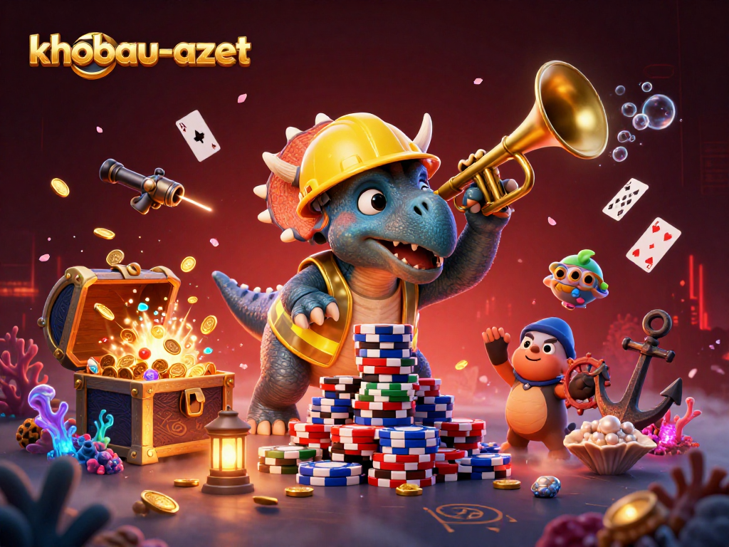 Experience the thrill of khobau-aztec as cartoon dinosaurs celebrate a jackpot in this vibrant scene.