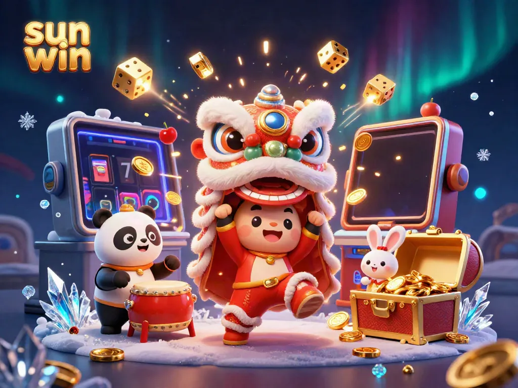 Experience the thrill of jackpot-winning at sun win with vibrant 3D characters and casino elements.