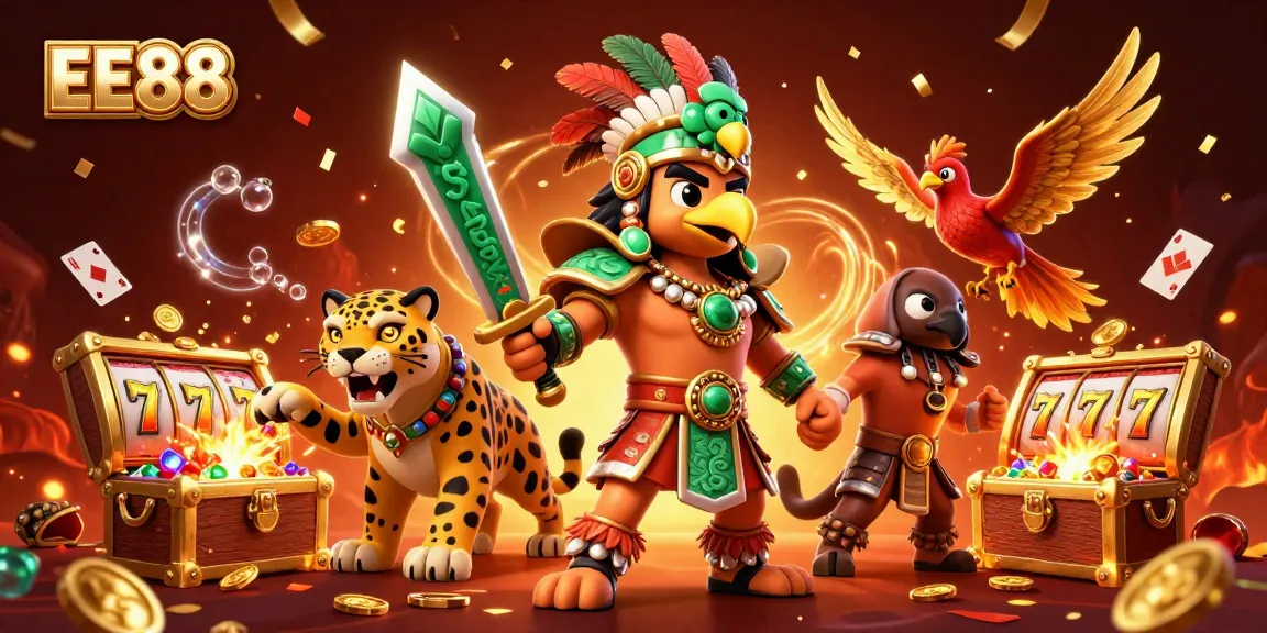 Feel the excitement of EE88 slots with vibrant visuals and action-packed characters amidst treasure and treasures.