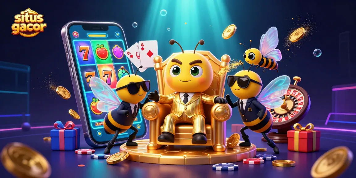 Experience the thrill of situs gacor with a vibrant 3D casino scene filled with games and characters.