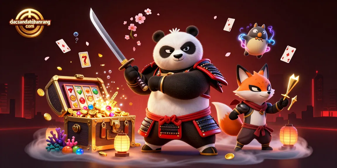 Engage with dacsandatphanrang com's captivating online casino adventure featuring samurai panda and lively slot elements.