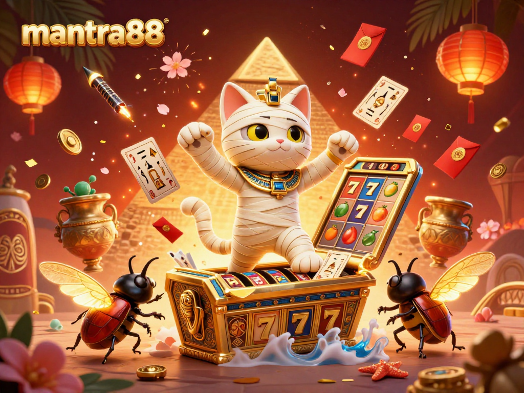 Engage with mantra88's exhilarating slot experience, featuring vibrant characters and rich casino elements.