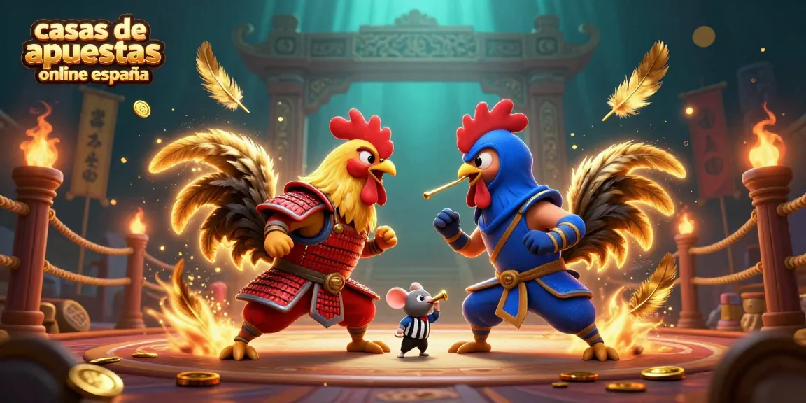 Casas de apuestas online España: Apuesta con estrategia en un emocionante combate de gallos con detalles dinámicos.