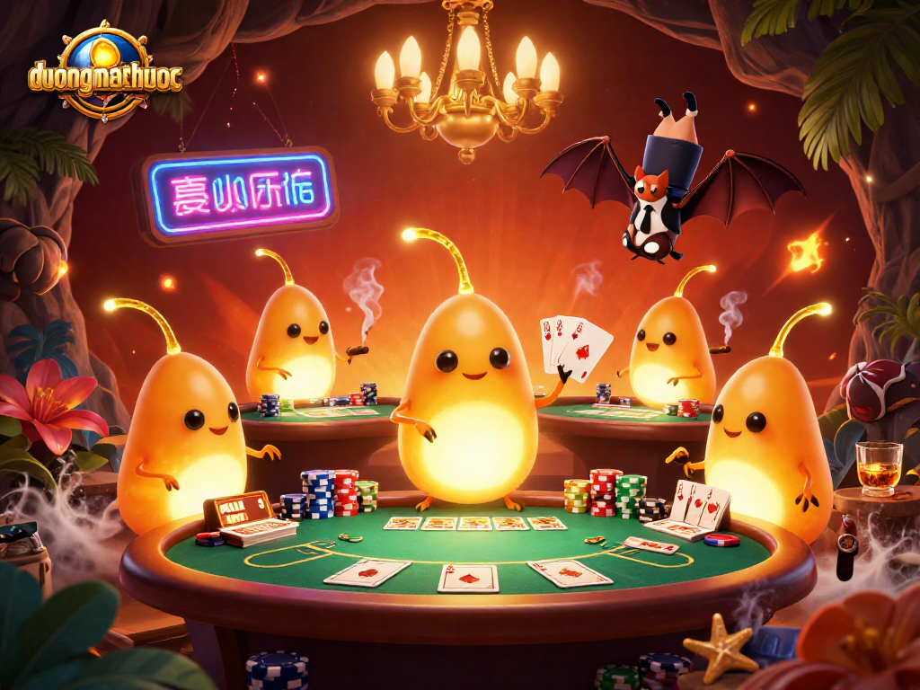 Engage with duongmatchuoc as glowworms illuminate a vibrant cave casino with poker action.