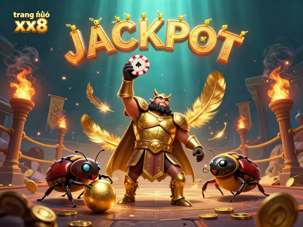 Experience the excitement of trang chủ xx8 with a victorious beetle lifting a Poker chip amid dazzling elements.