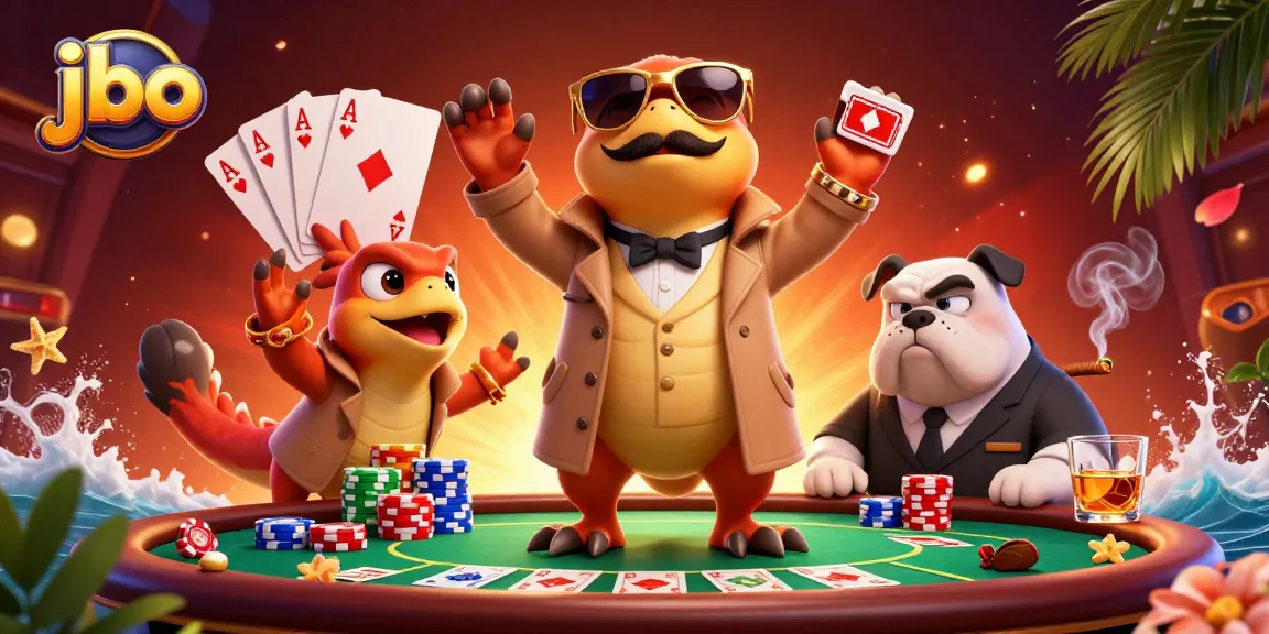 Raptors in trench coat deceive entry to VIP lounge at jbo casino with poker elements