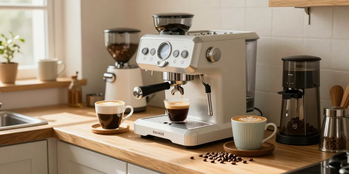 Creating espresso with Rokok88 Espresso Machine in a cozy kitchen.
