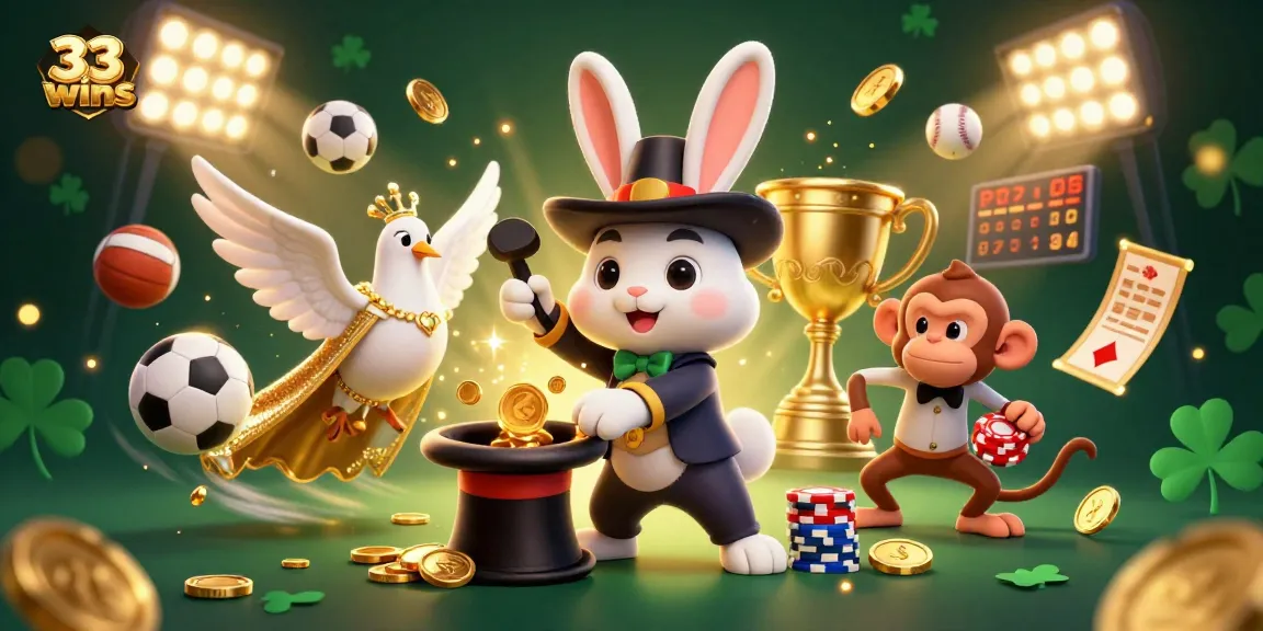 Experience winning moments with 33wins in a vibrant, animated casino scene filled with action.