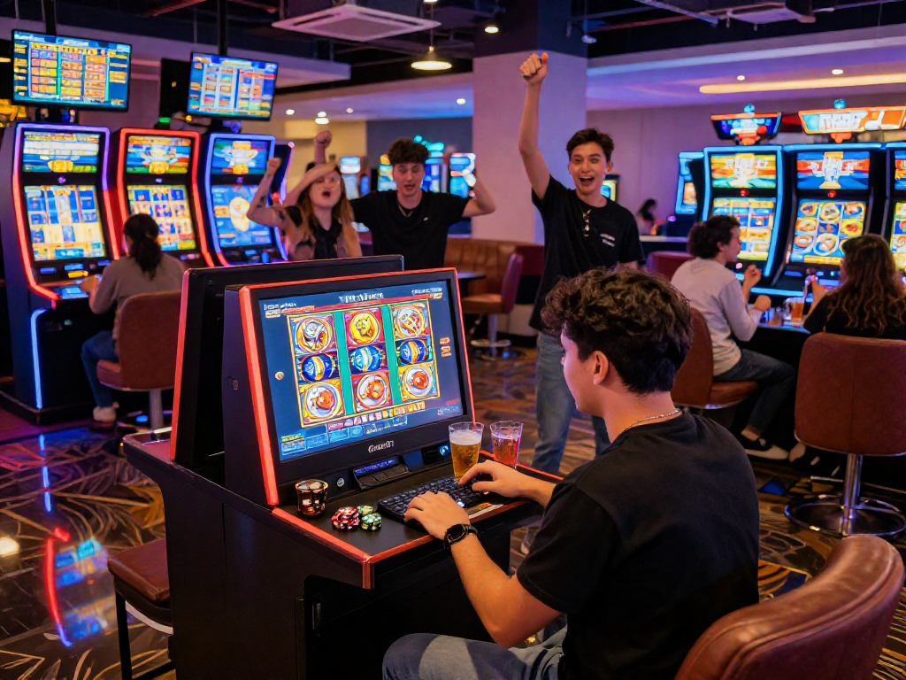 Exciting slot gacor gaming atmosphere in a vibrant casino lounge
