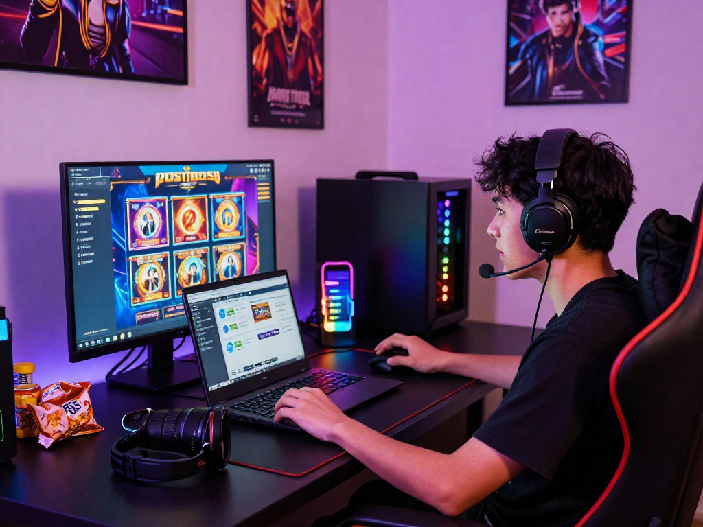 Exciting gaming environment featuring pasaran togel games with a focused player at home.