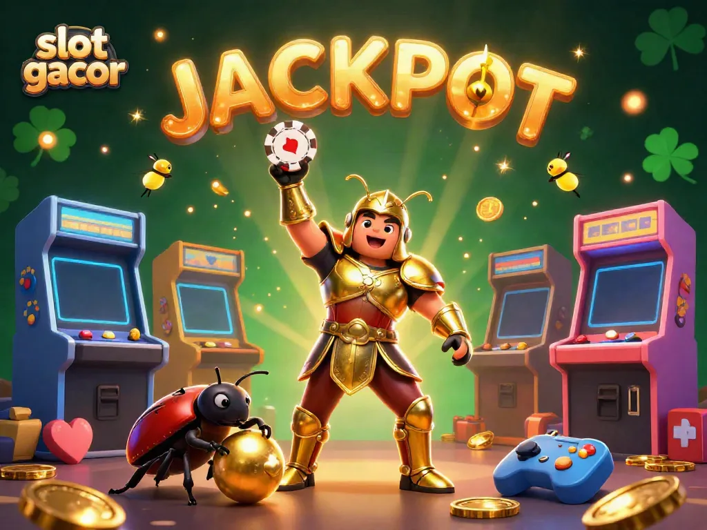 Experience the thrill of slot gacor with a dynamic scene featuring colorful characters and casino elements.