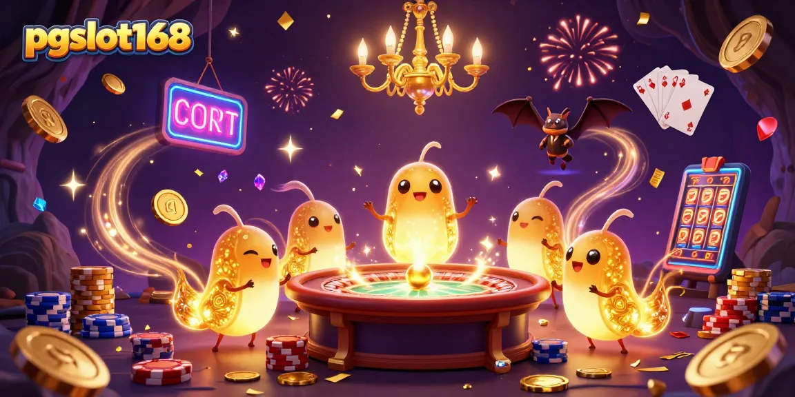 Experience thrilling gameplay with pgslot168 in a vibrant 3D casino scene featuring bioluminescent glowworms.