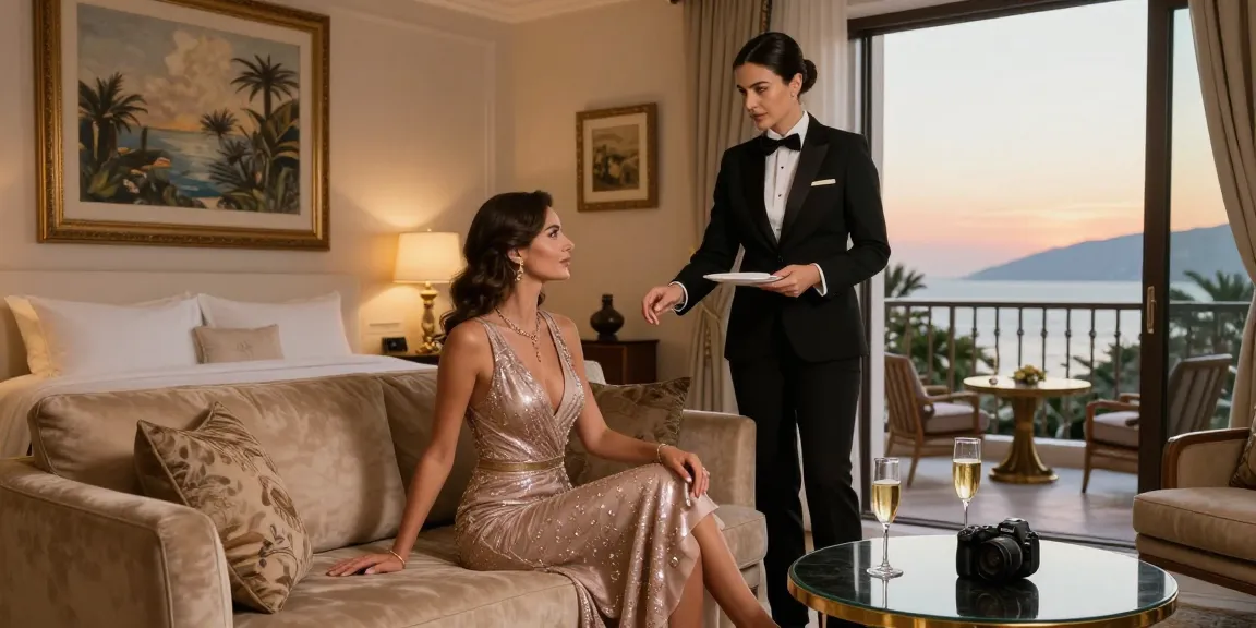 Antalya Eskort - Elegant woman in stylish evening wear in a luxurious hotel room, inviting atmosphere.