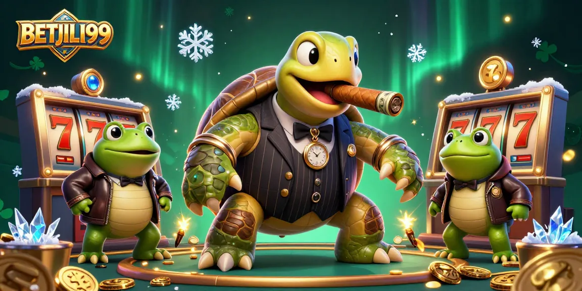 Engage in thrilling gameplay with BETJILI99, featuring a giant turtle and froggy enforcers amidst vibrant casino elements.