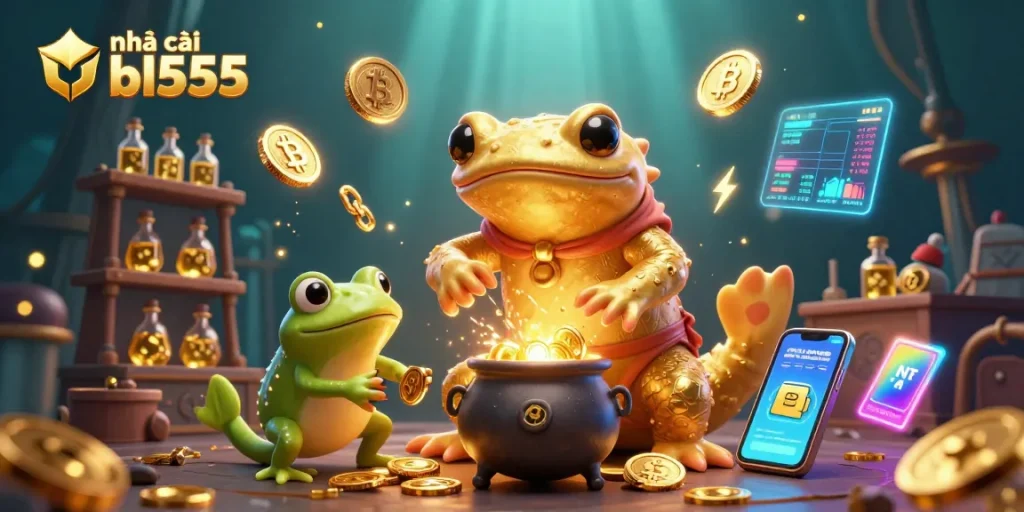 Experience thrilling gameplay at nhà cái bl555 with golden coins and magical alchemy elements.
